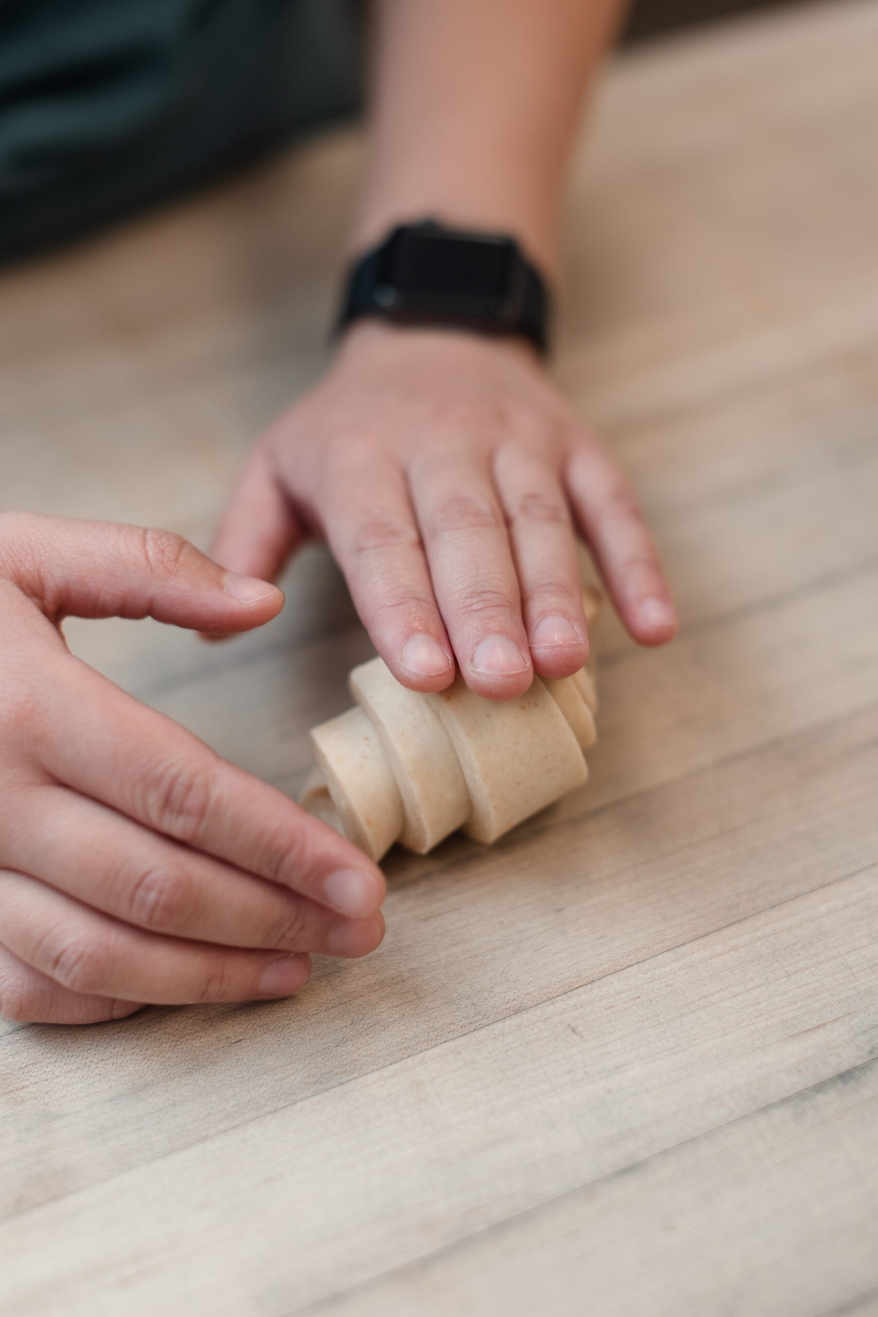 Croissant dough delicated rolled before baking